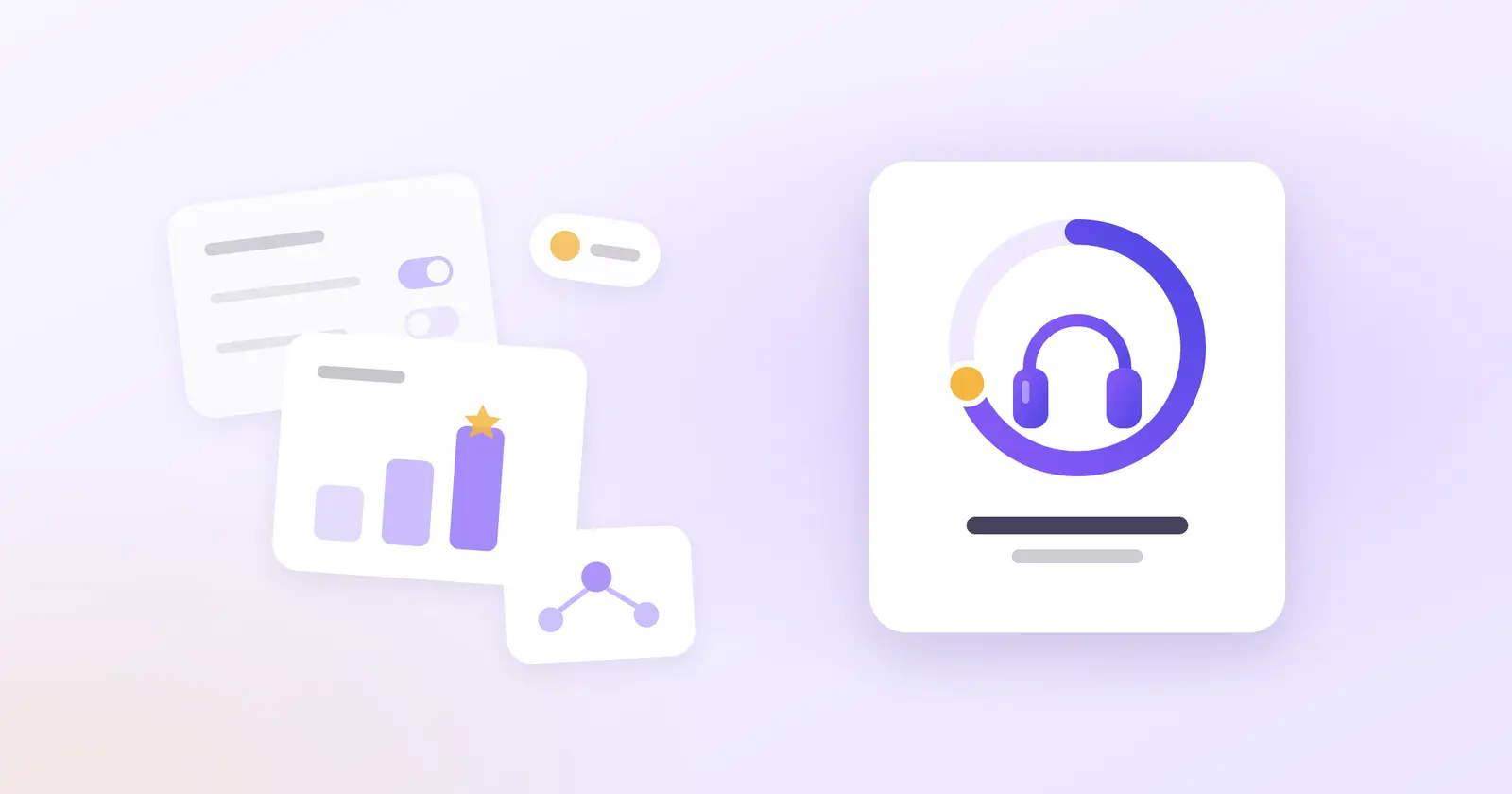 Overlapping loyalty-suite panels for tiers, referrals and settings beside one product goal with a progress ring