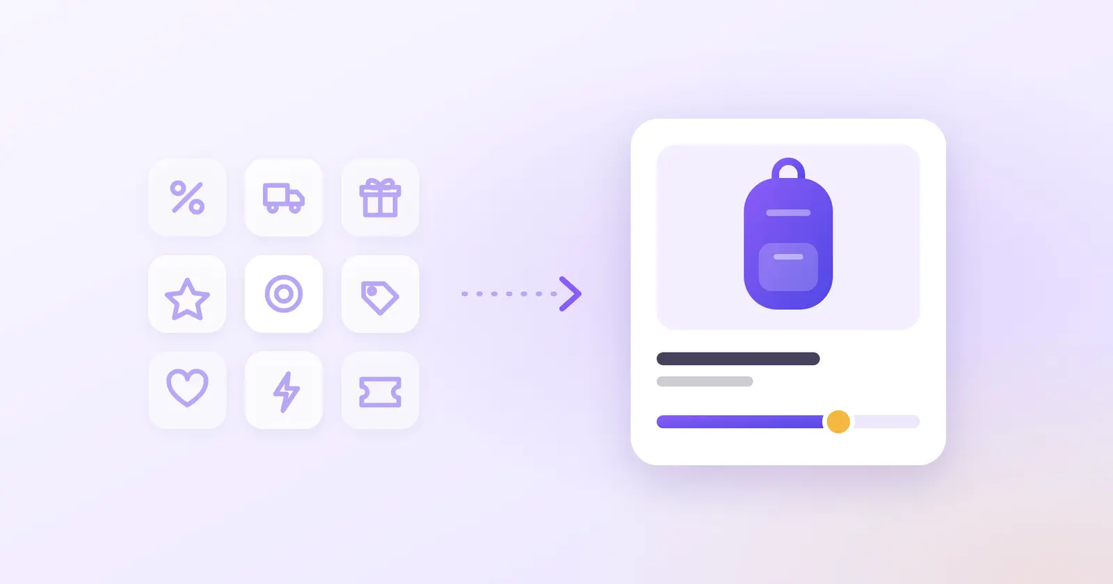 A grid of reward options on one side and a single backpack with a progress bar on the other